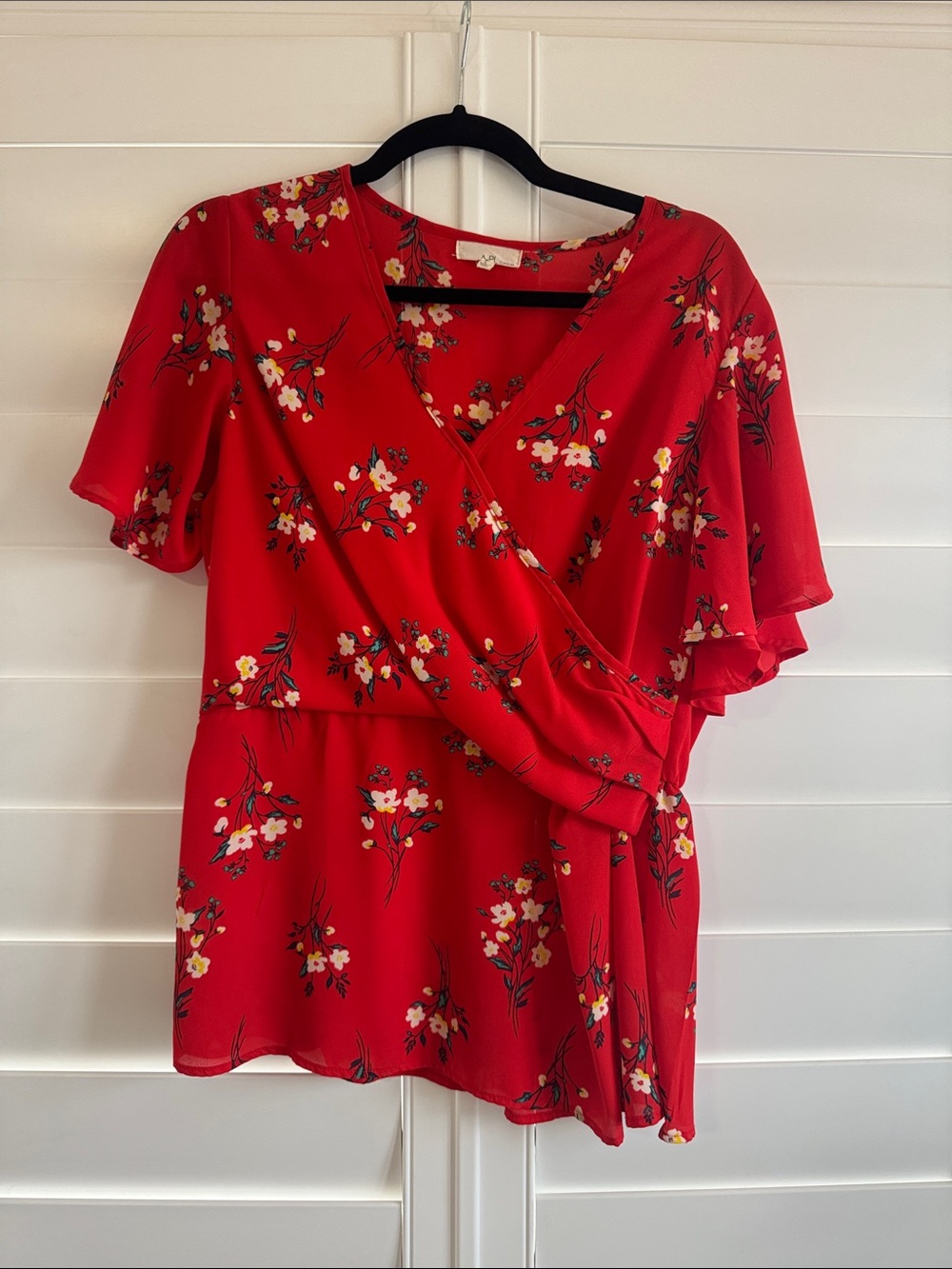 Vici Red Floral Wrap Blouse